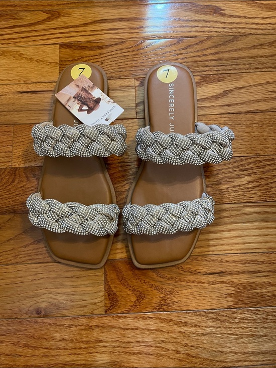 Sincerly Jules Shoes - NWT Sincerely Jules Braided Rhinestone Silver Double-Strap Slide Sandals Sz 7